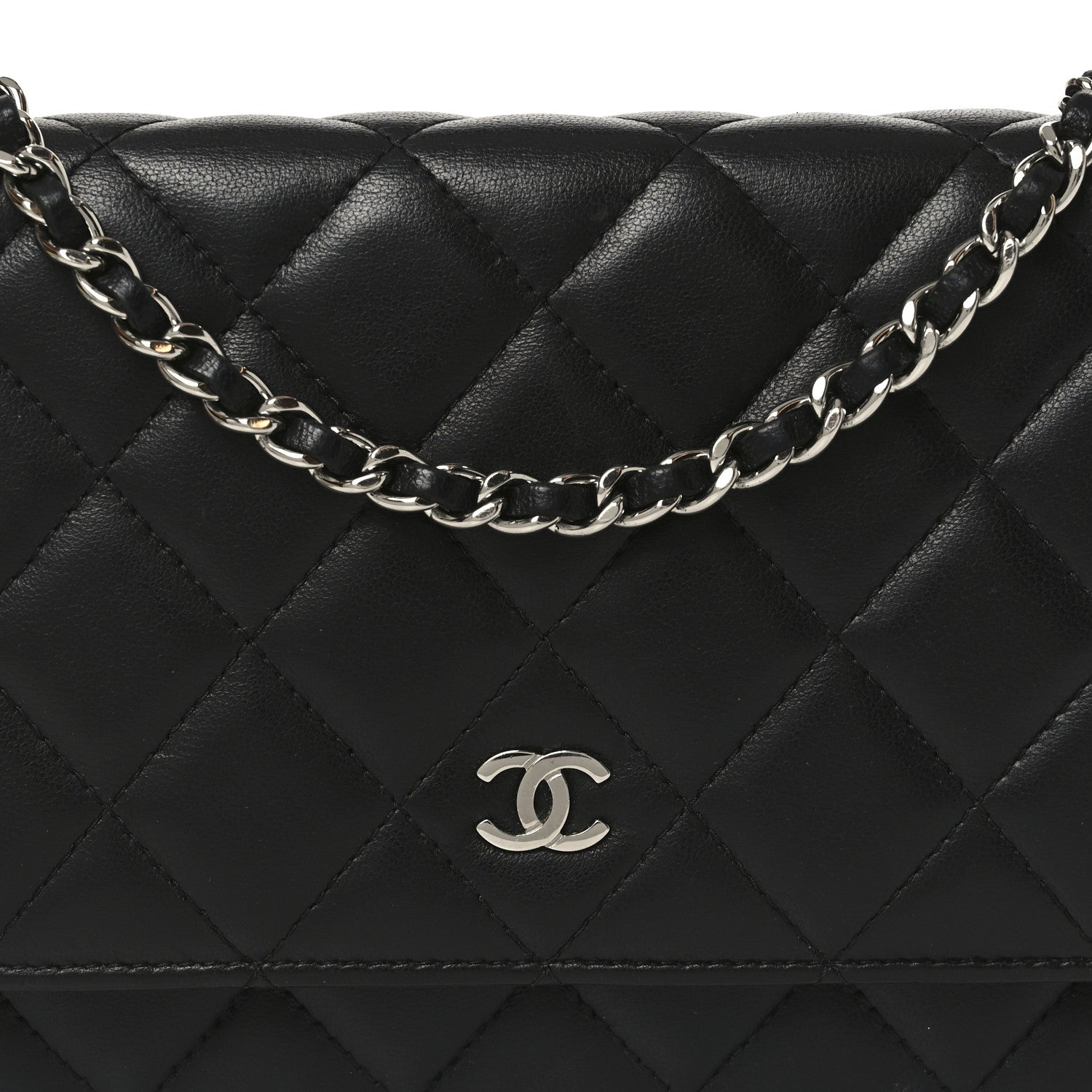Lambskin Quilted Wallet On Chain WOC Black