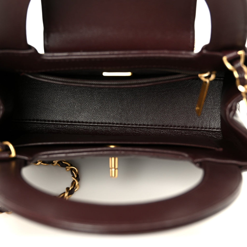 Shiny Aged Calfskin Quilted Nano Kelly Shopper Dark Brown