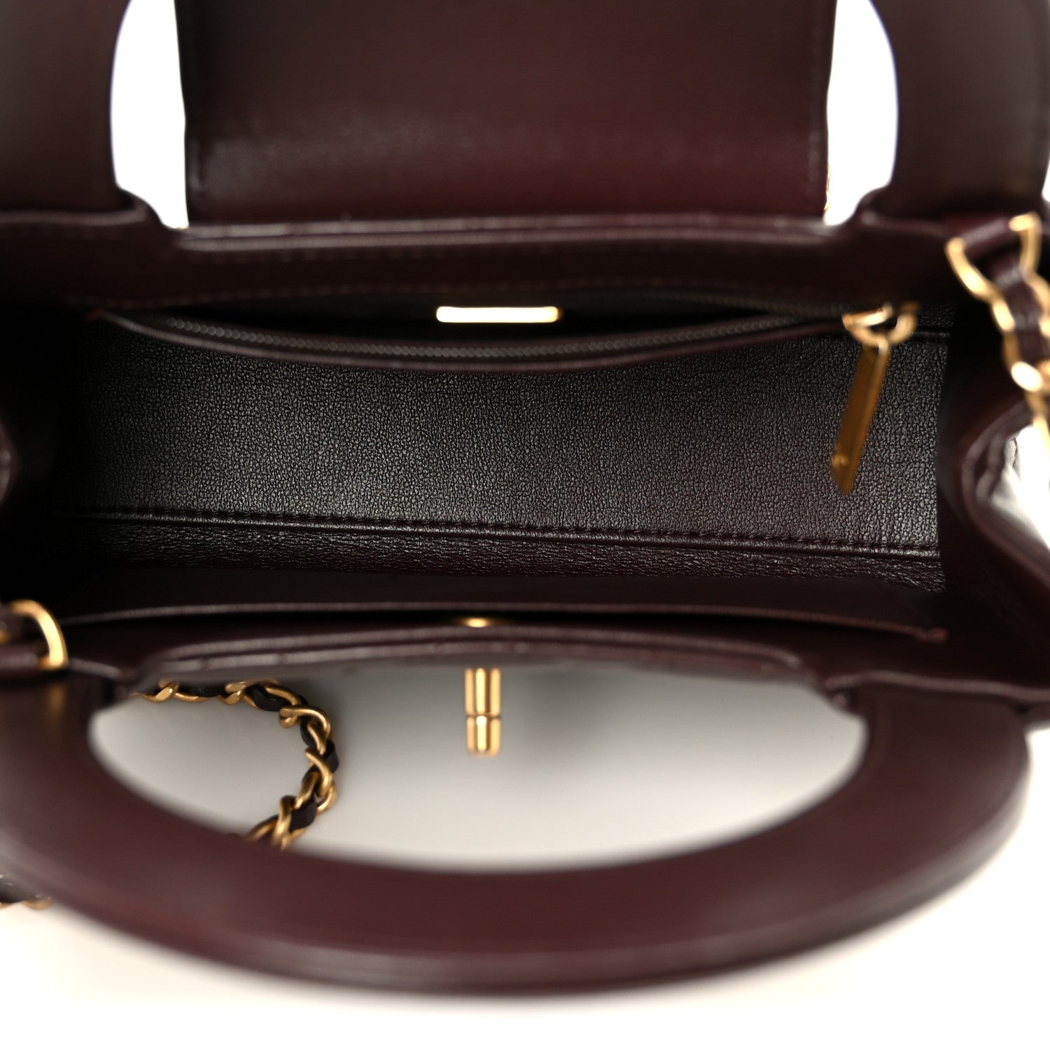 Shiny Aged Calfskin Quilted Nano Kelly Shopper Dark Brown