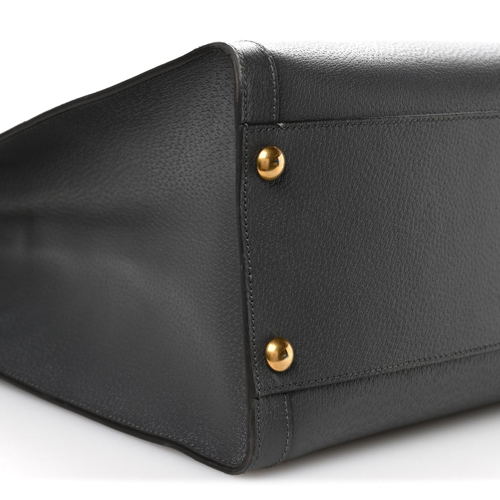 Textured Dollar Calfskin Web Studded Maxi Diana Tote Bag Graphite Grey