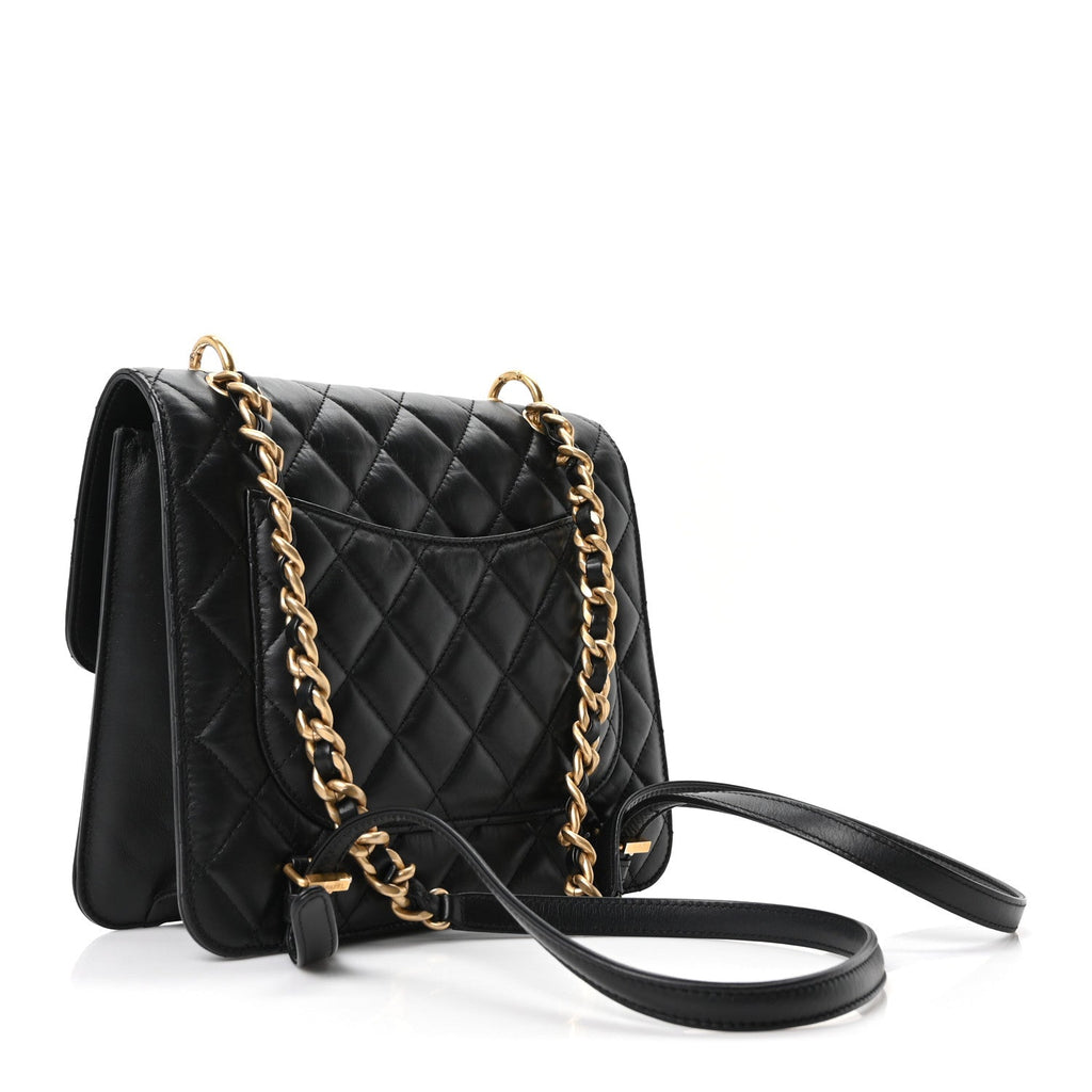 Aged Calfskin Quilted Double You Backpack Black