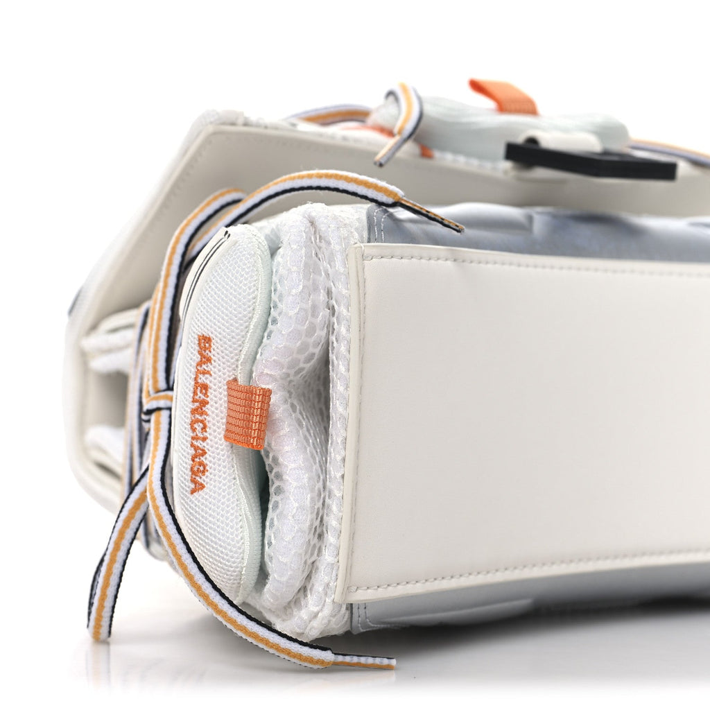 Faux Calfskin Fabric Glow In The Dark Small Sneakerhead Top Handle Bag White Orange