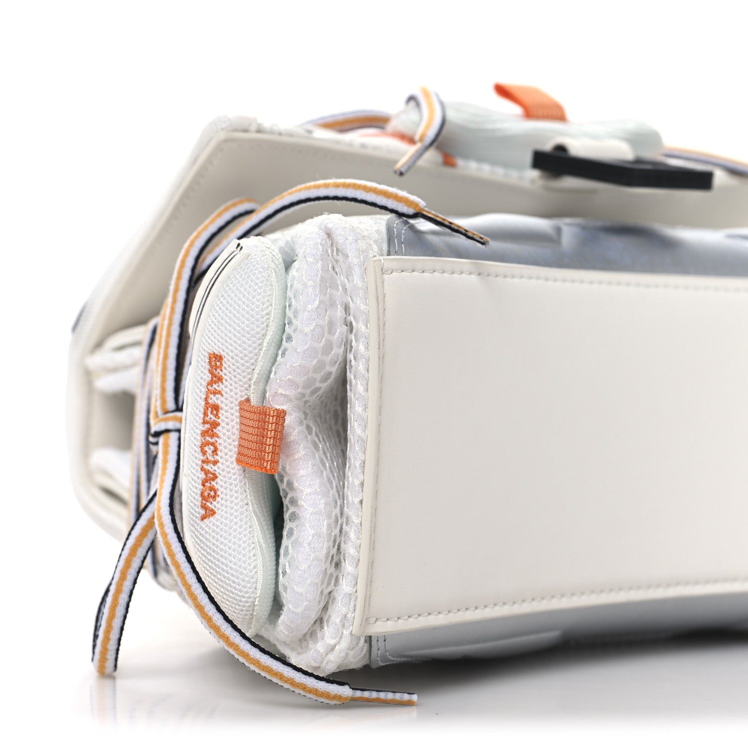 Faux Calfskin Fabric Glow In The Dark Small Sneakerhead Top Handle Bag White Orange