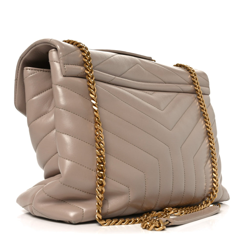 Calfskin Y Quilted Monogram Medium Loulou Chain Satchel Dark Beige
