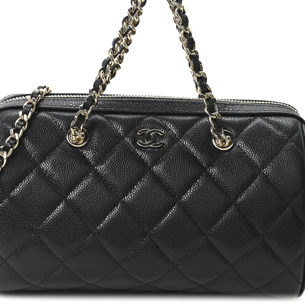 Caviar Quilted Barrel Purse With Chain  Black