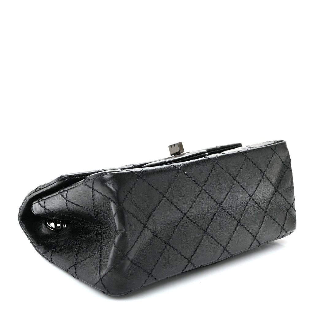 Aged Calfskin Quilted 2.55 Reissue Mini Flap So Black