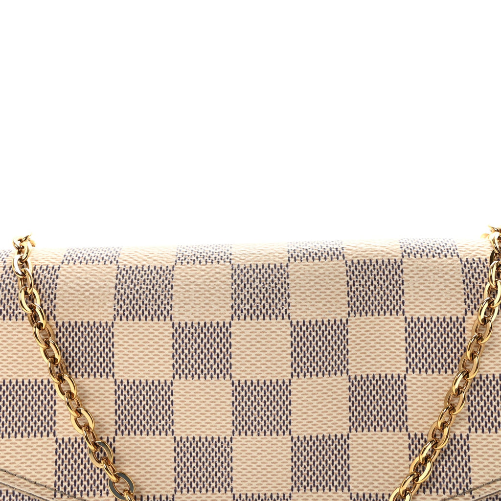 Damier Azur Pochette Felicie Chain Wallet Rose Ballerine