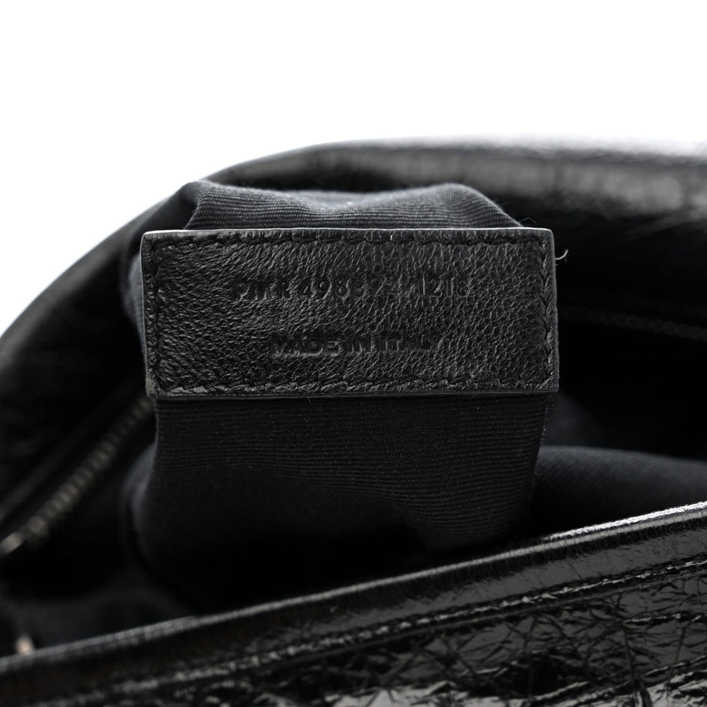 Crinkled Calfskin Matelasse Monogram Medium Niki Chain Satchel Black