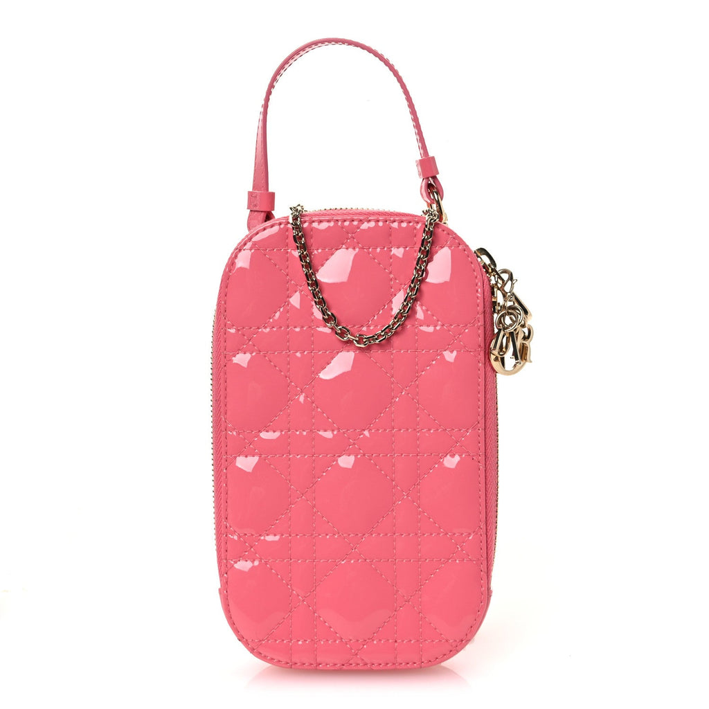 Patent Cannage Lady Dior Phone Holder Pink