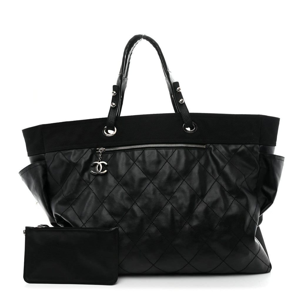 Coated Canvas Stitched XL Paris Biarritz Tote Black