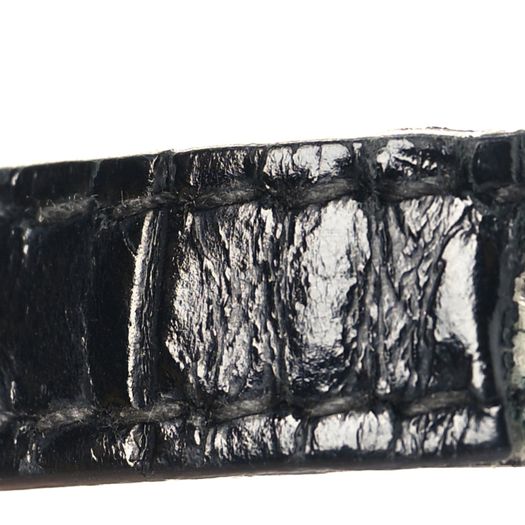 Shiny Calfskin Monochrome Crocodile Embossed Small Hourglass Top Handle Bag Black