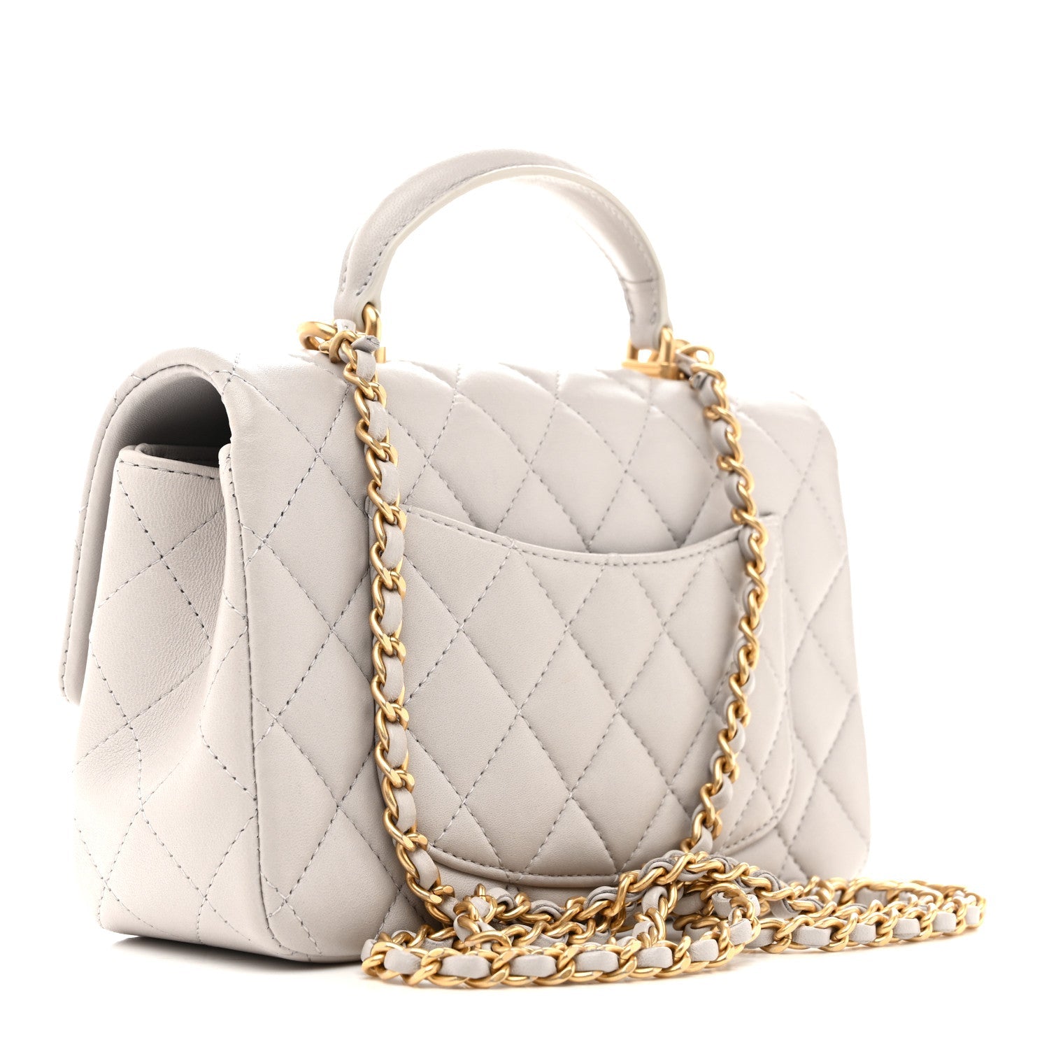 Lambskin Quilted Mini Top Handle Rectangular Flap Grey