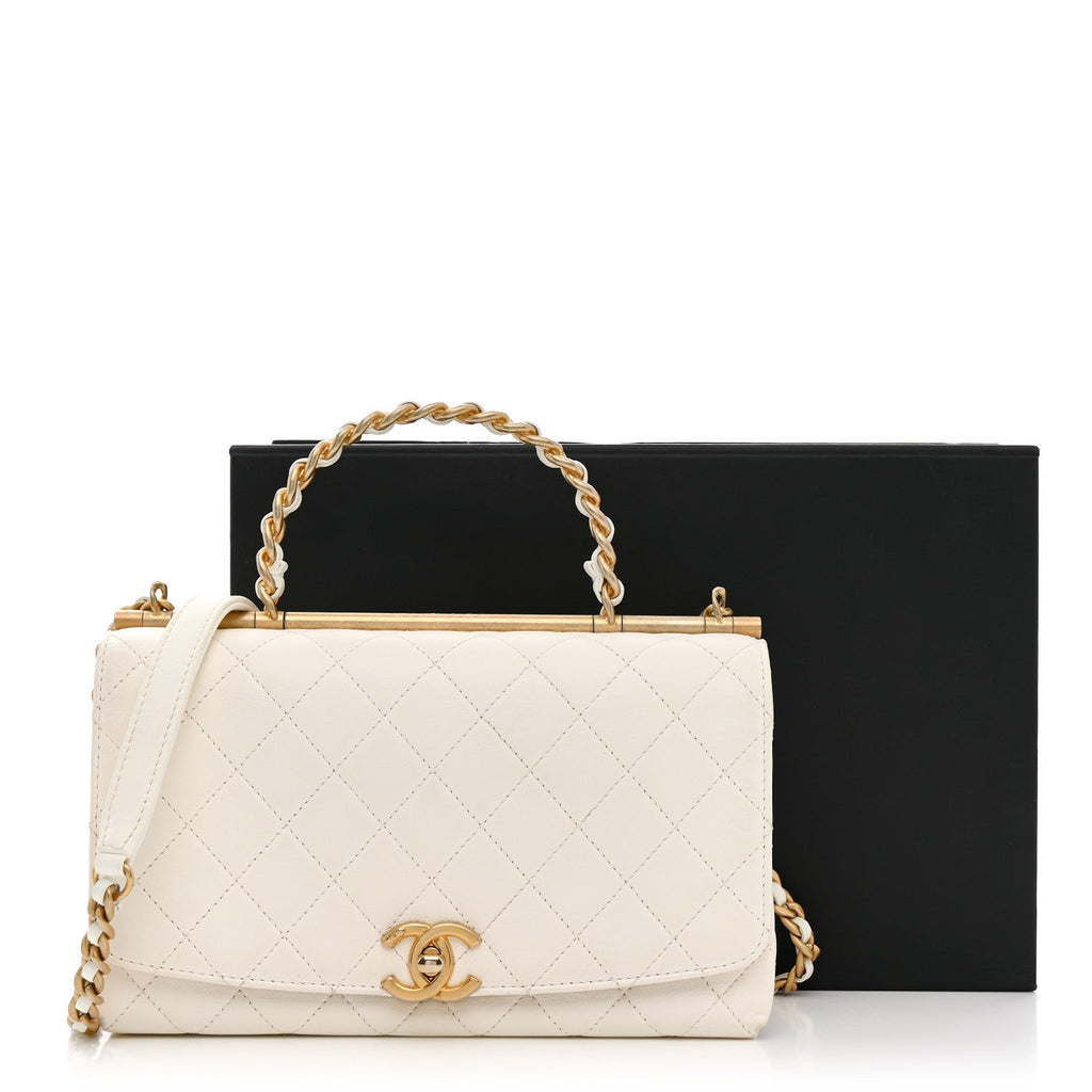 Lambskin Quilted La Parisienne Top Handle Flap White
