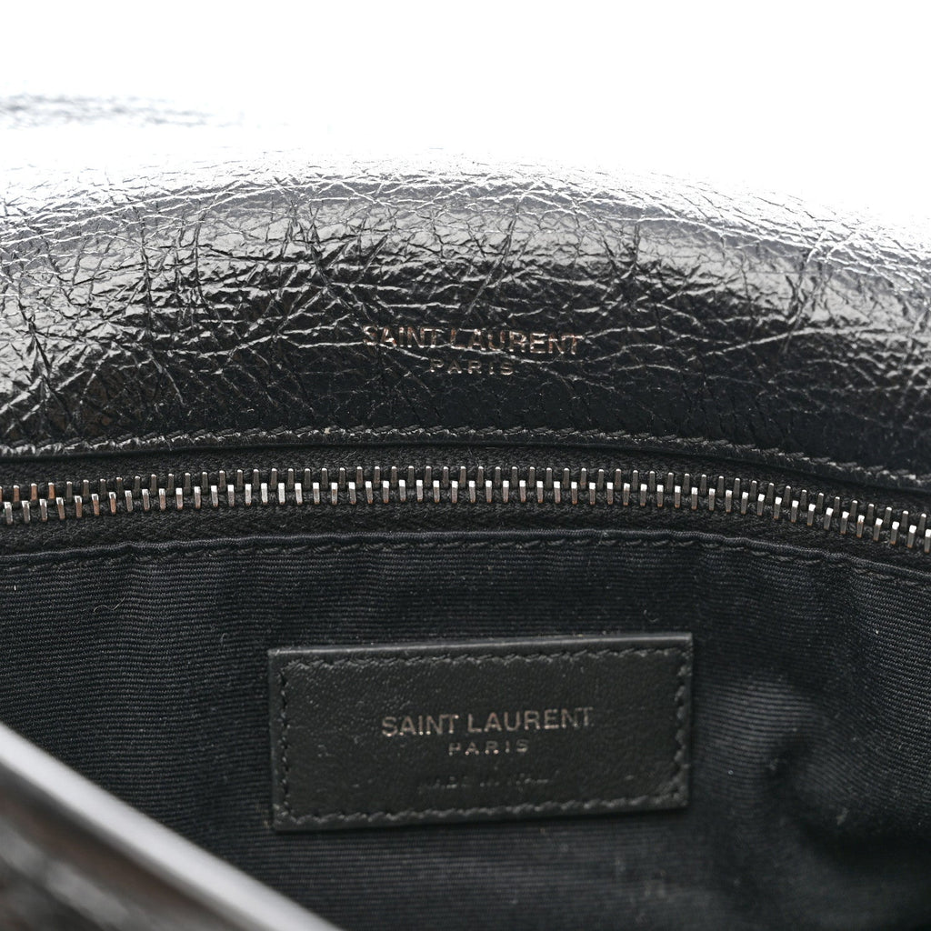 Crinkled Calfskin Matelasse Monogram Medium Niki Chain Satchel Black