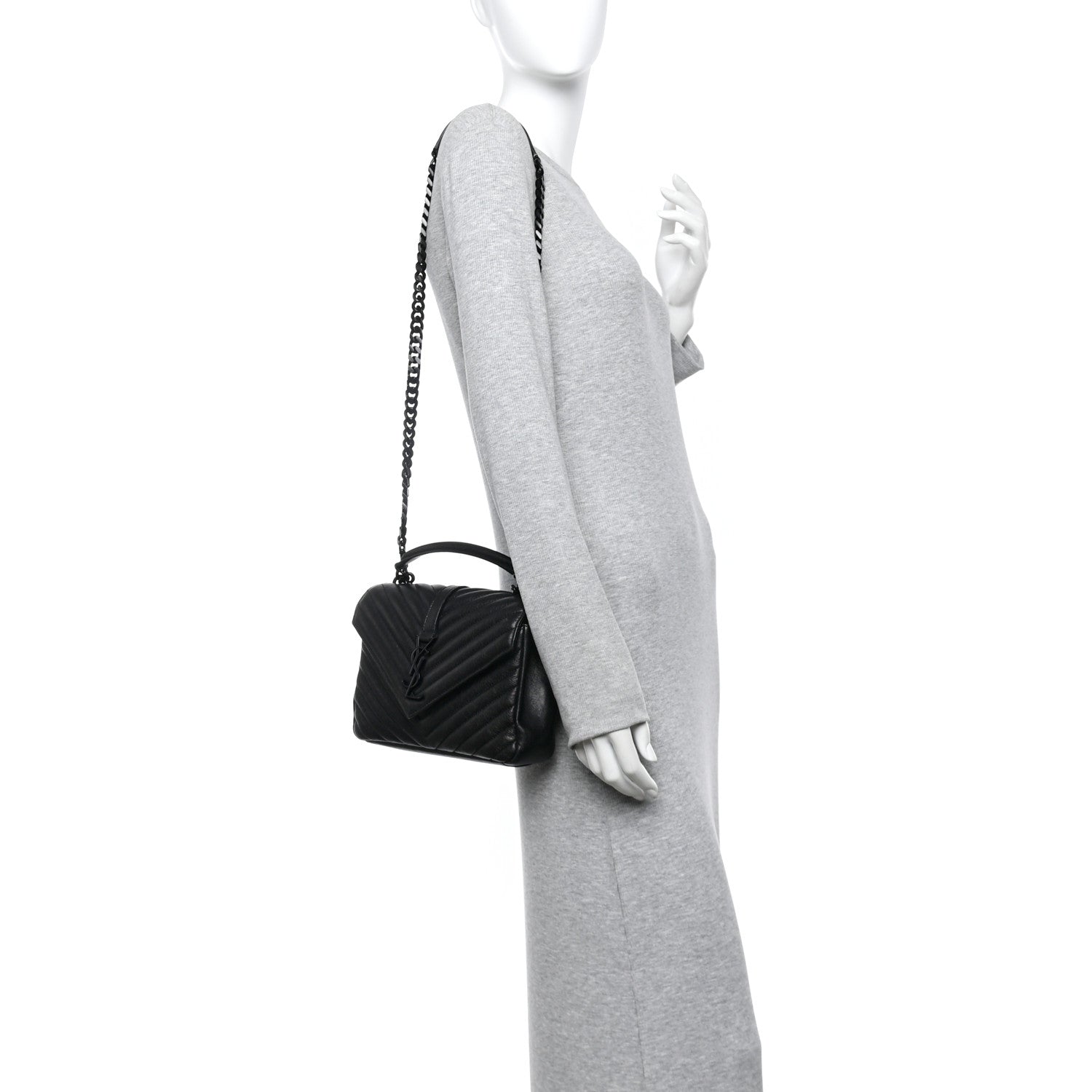 Sheepskin Matelasse Chevron Monogram Monochrome Medium College Bag Black