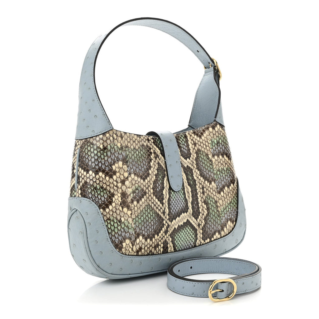 Snakeskin Ostrich Calfskin Small Jackie 1961 Hobo Blue Multicolor