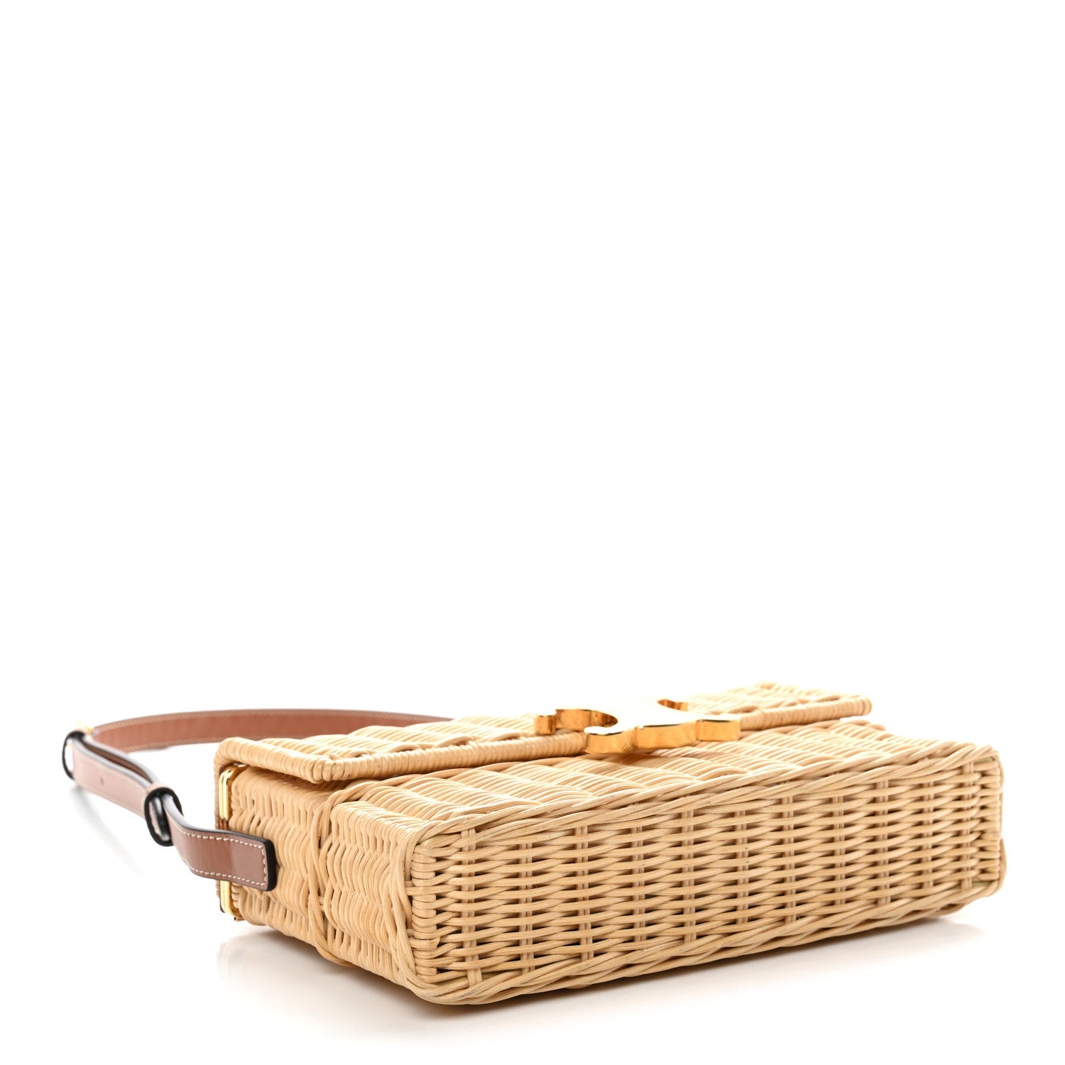 Wicker Calfskin Claude Shoulder Bag Natural