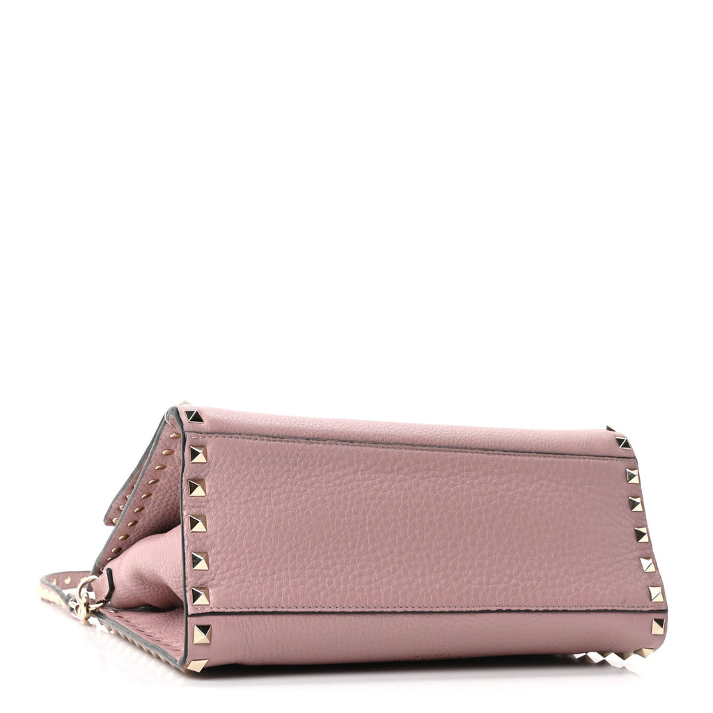 Grained Calfskin Rockstud Flip Lock Tote Lipstick