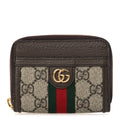 GG Supreme Monogram Textured Dollar Calfskin Web Ophidia Zip Around  Case Wallet Beige Ebony New Acero