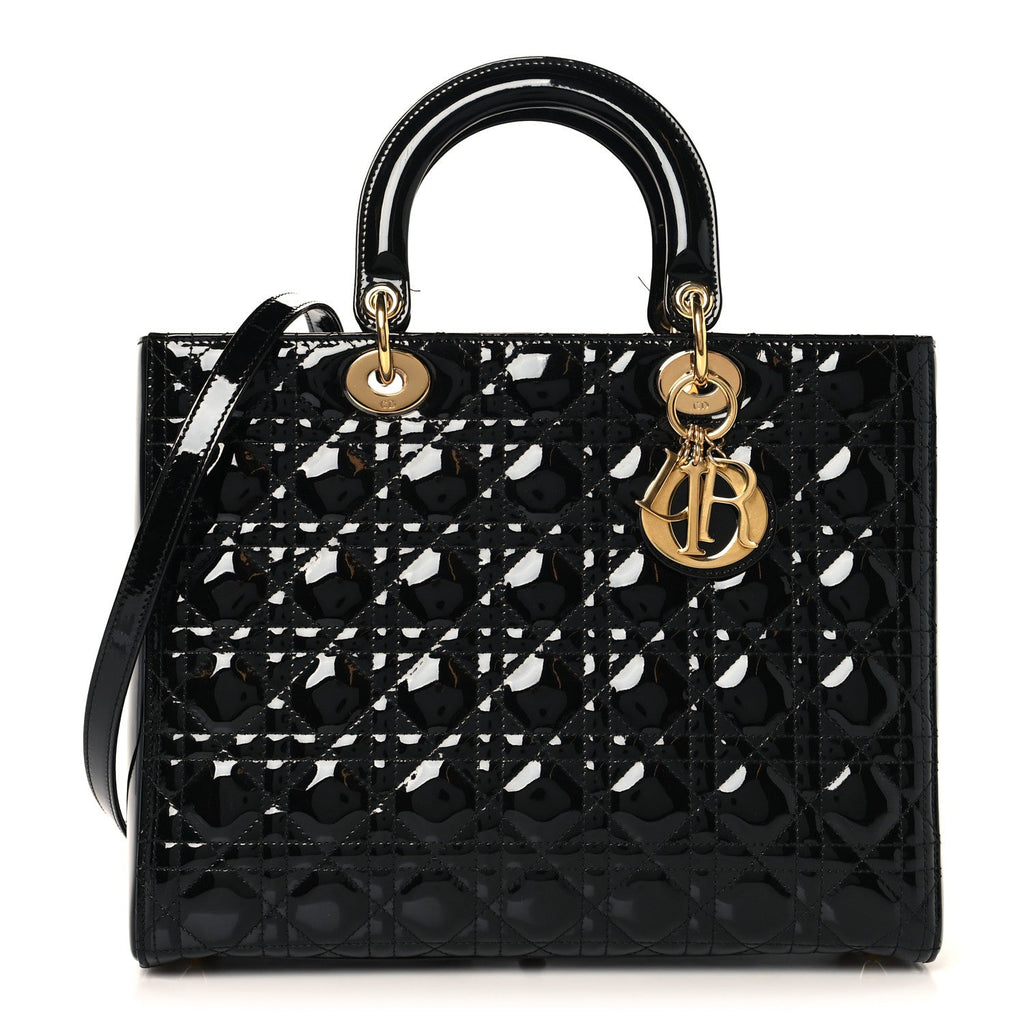 Patent Cannage Large Lady Dior Black