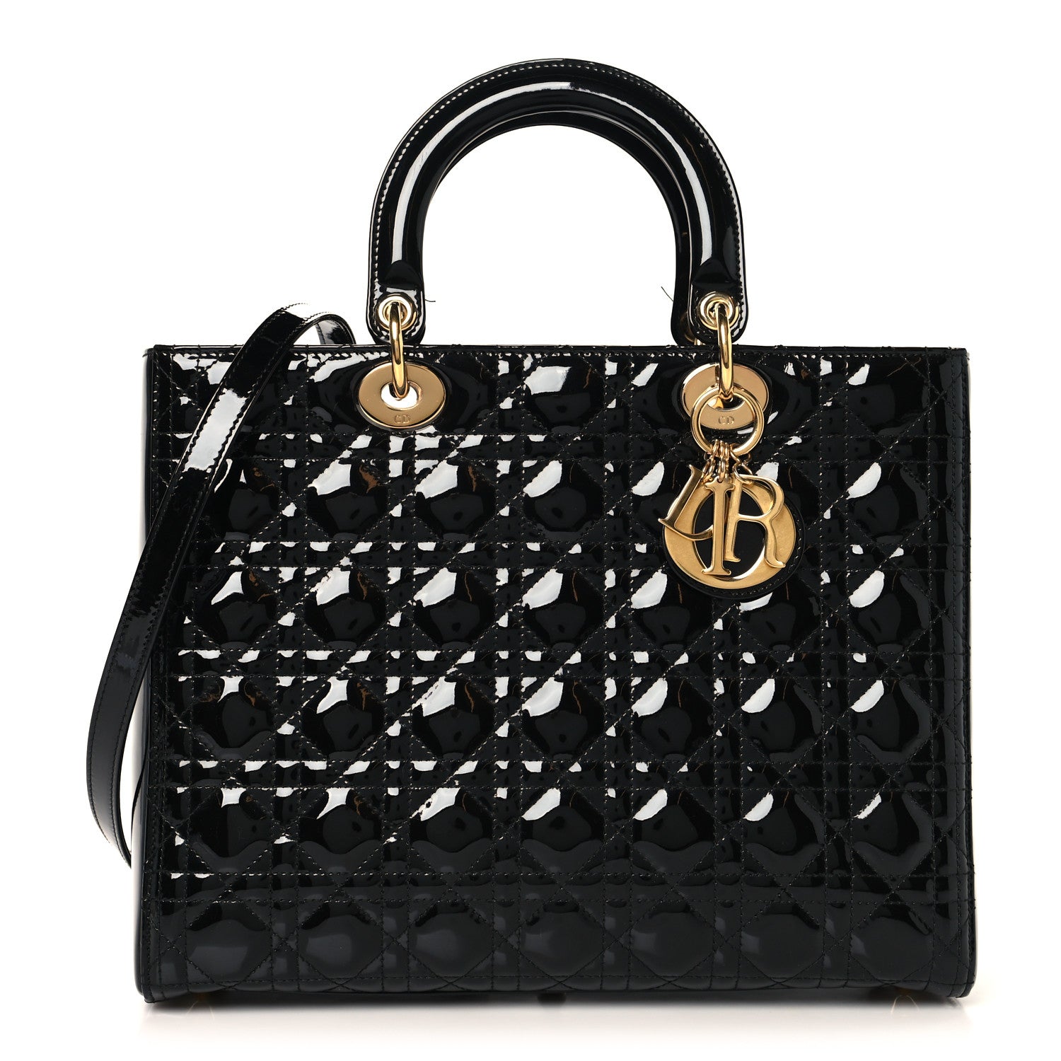 Patent Cannage Large Lady Dior Black