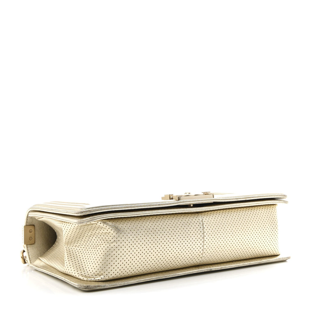 Lambskin Perforated Quilted New Medium Boy Flap Gold