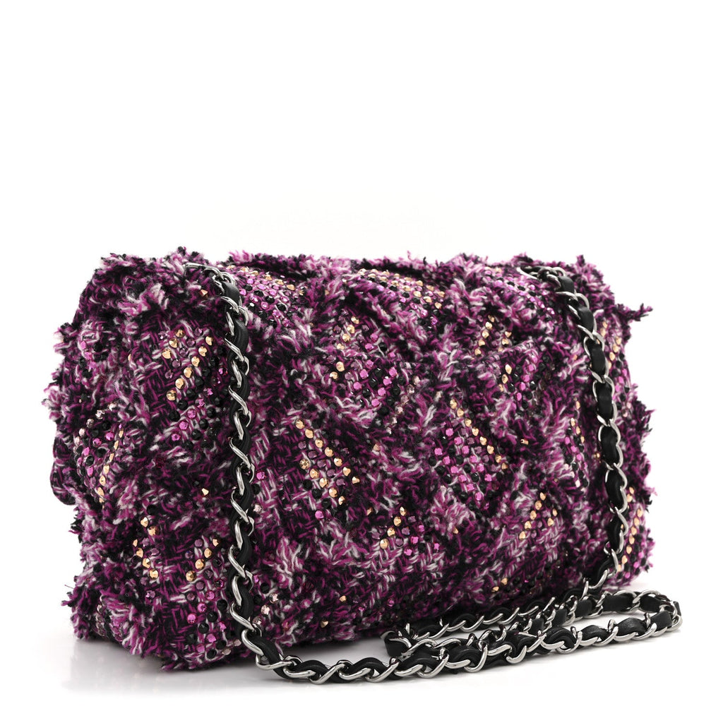 Crystal Tweed Quilted Medium Double Flap Purple Multicolor