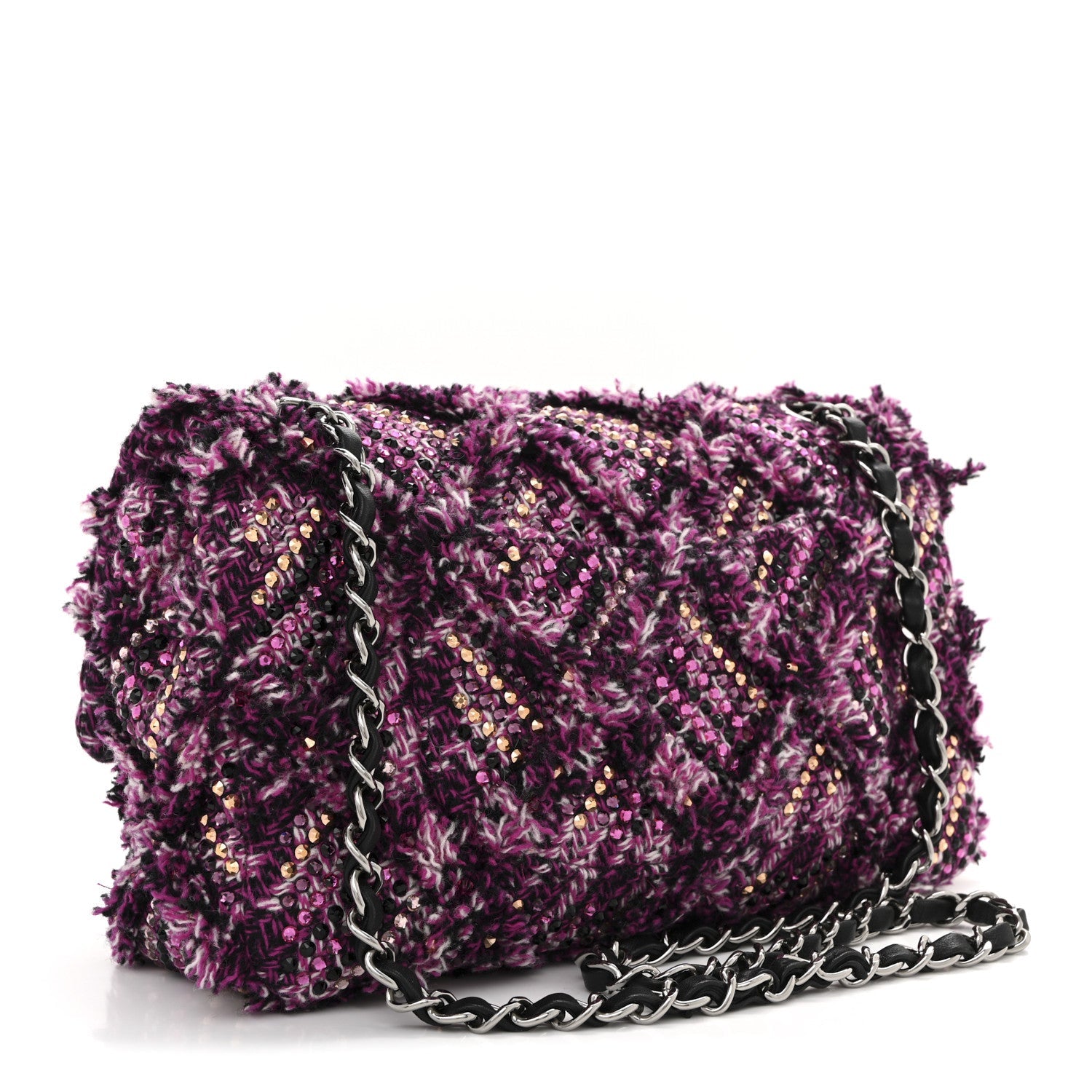 Crystal Tweed Quilted Medium Double Flap Purple Multicolor