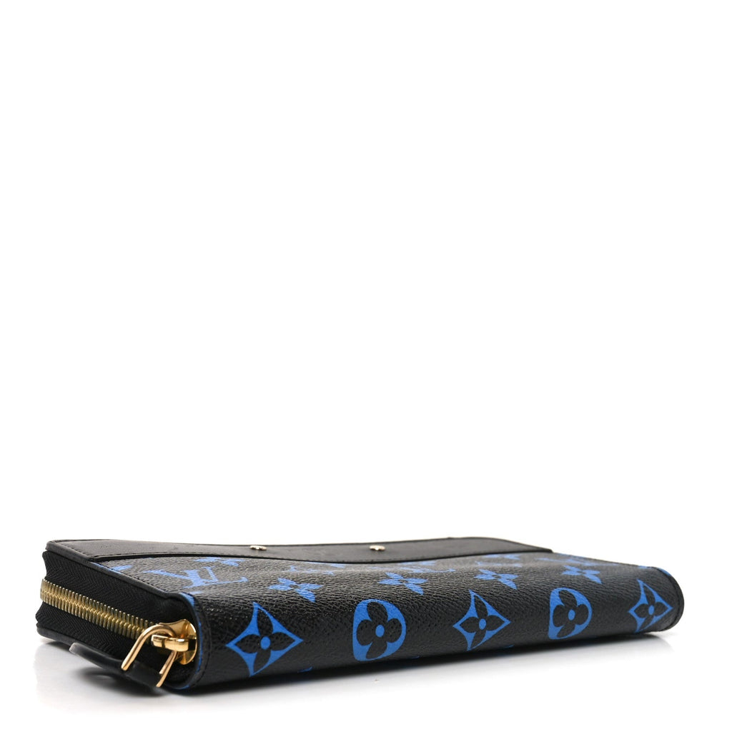 Calfskin Colored Monogram Zippy Wallet Blue Black