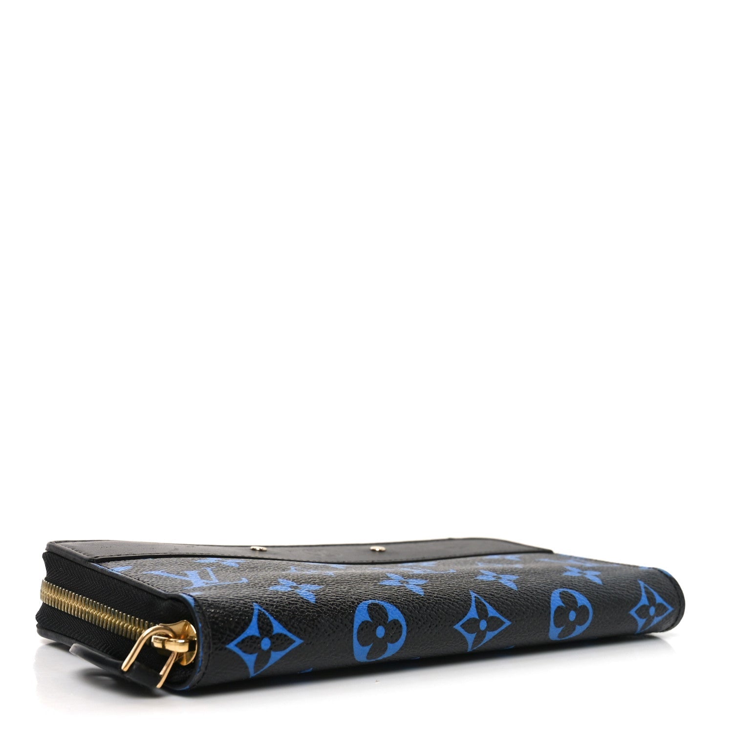 Calfskin Colored Monogram Zippy Wallet Blue Black