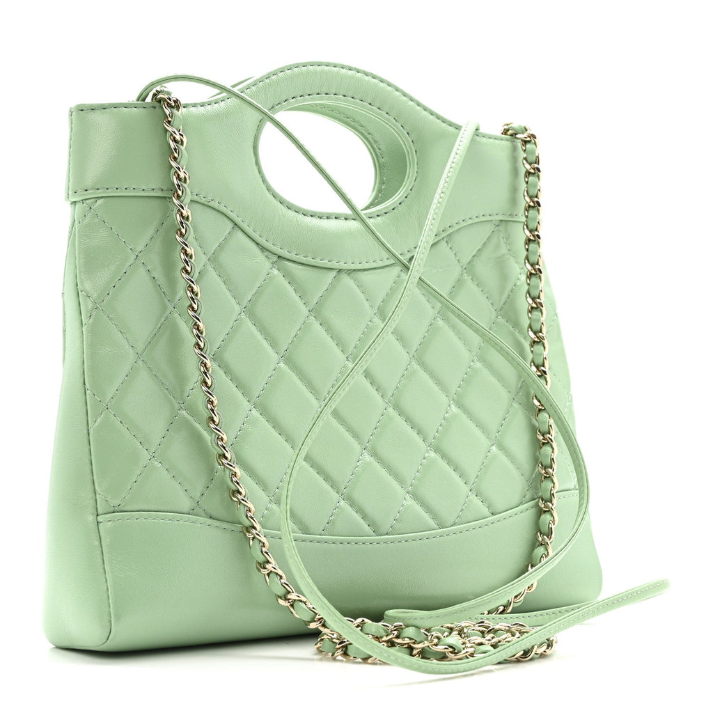 Shiny Lambskin Quilted Mini 31 Shopping Bag Light Green