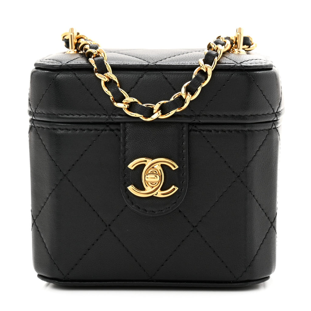 Lambskin Quilted Vanity Clutch With Chain  Black