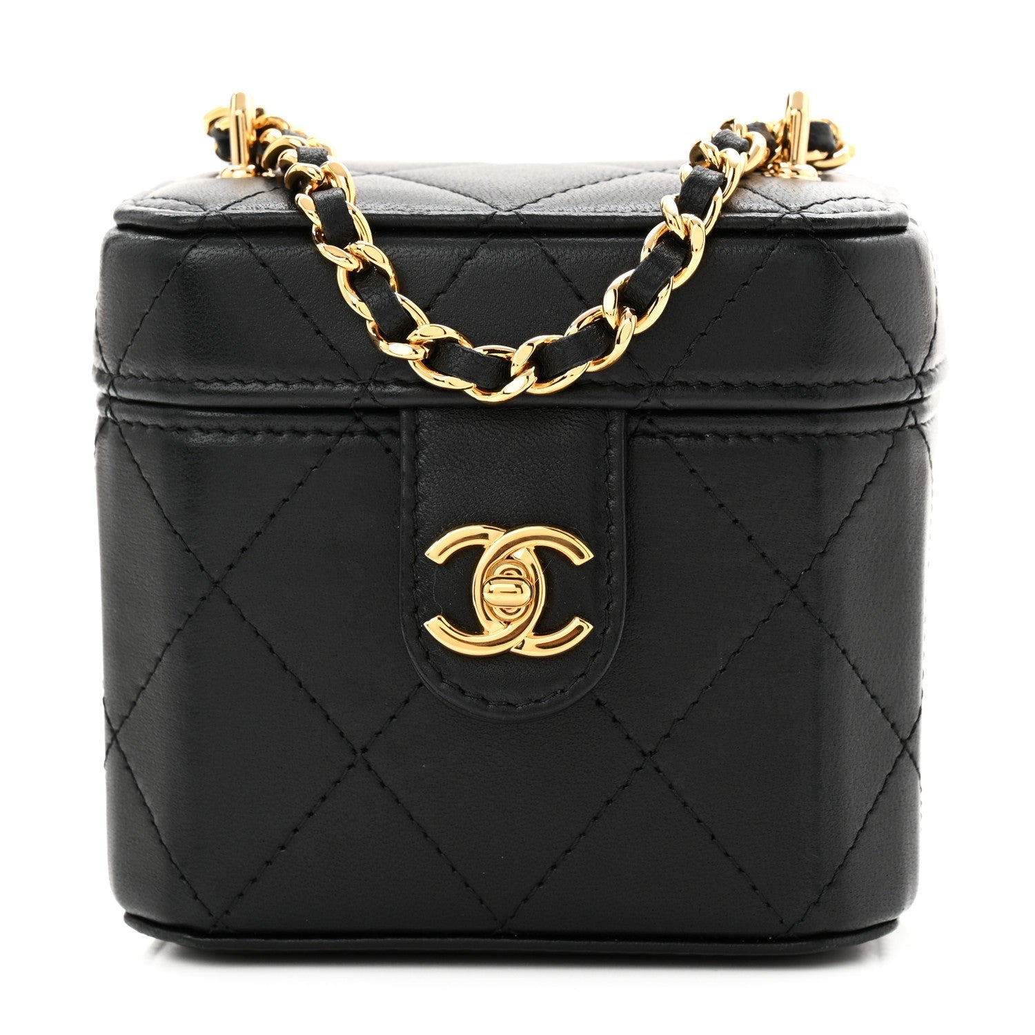 Lambskin Quilted Vanity Clutch With Chain  Black