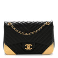 Calfskin Chevron Quilted Mini Rock The Corner Flap Black