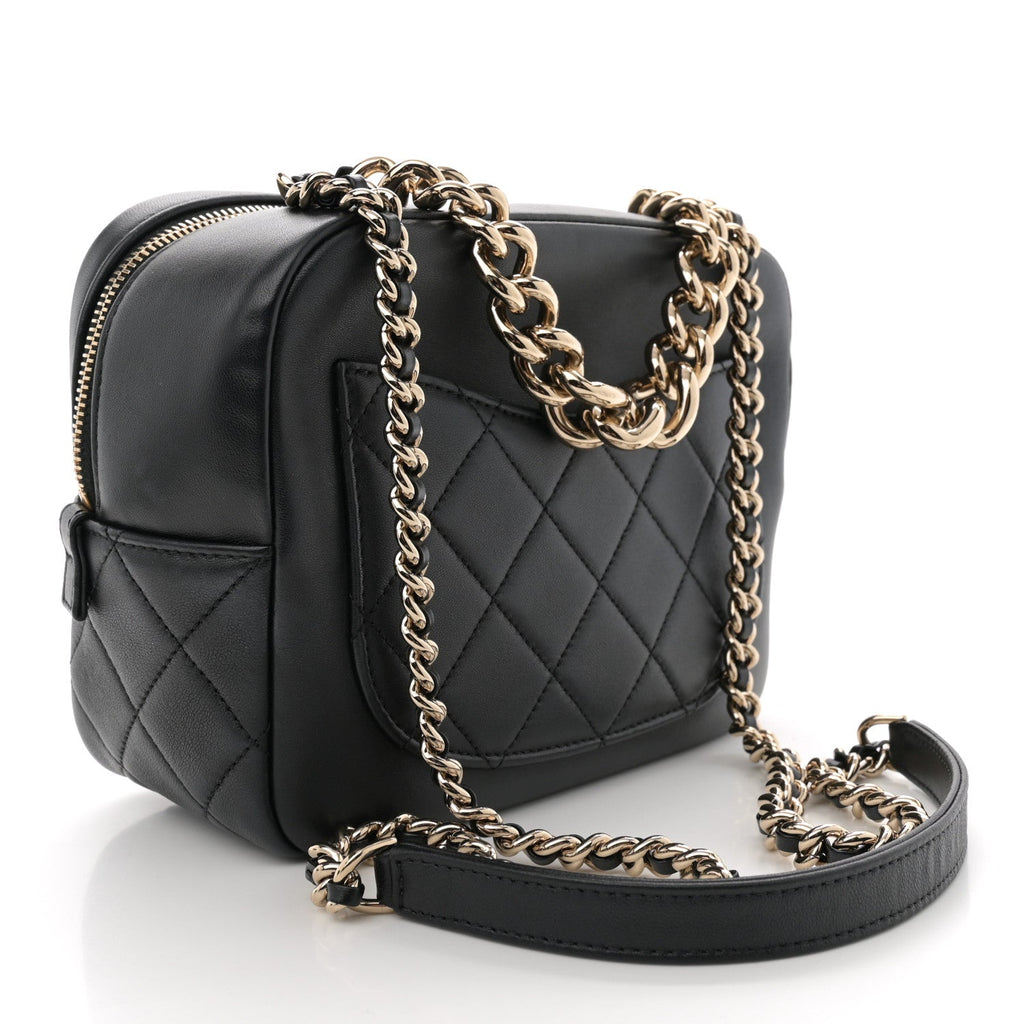 Lambskin Quilted Studded Quilted Vanity Case With Chain Black