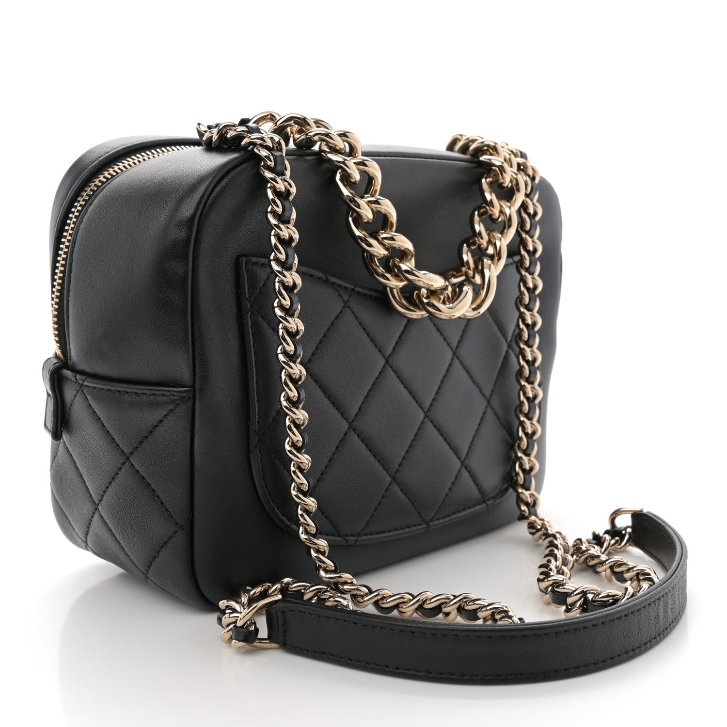 Lambskin Quilted Studded Quilted Vanity Case With Chain Black