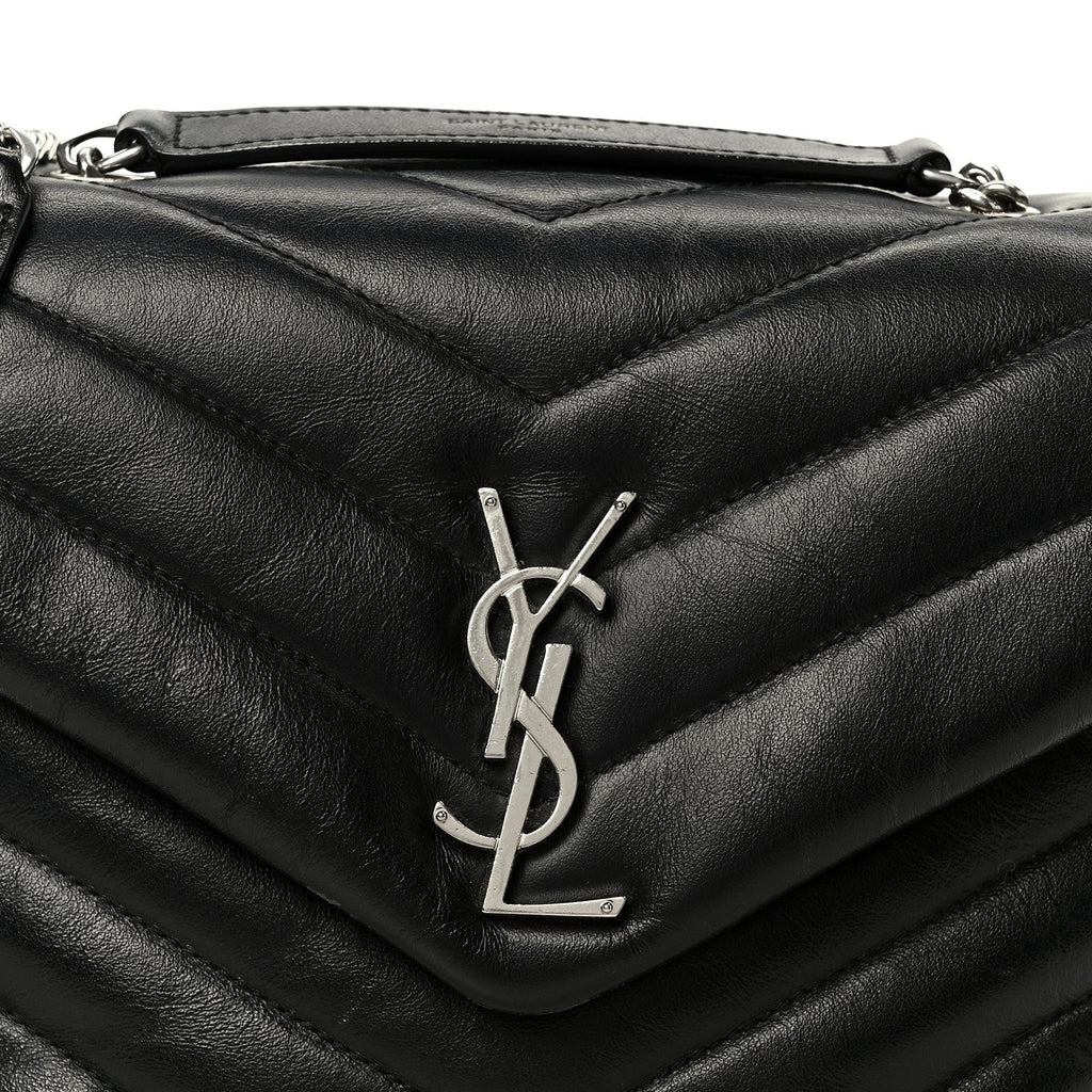 Calfskin Y Quilted Monogram Small Loulou Chain Satchel Black
