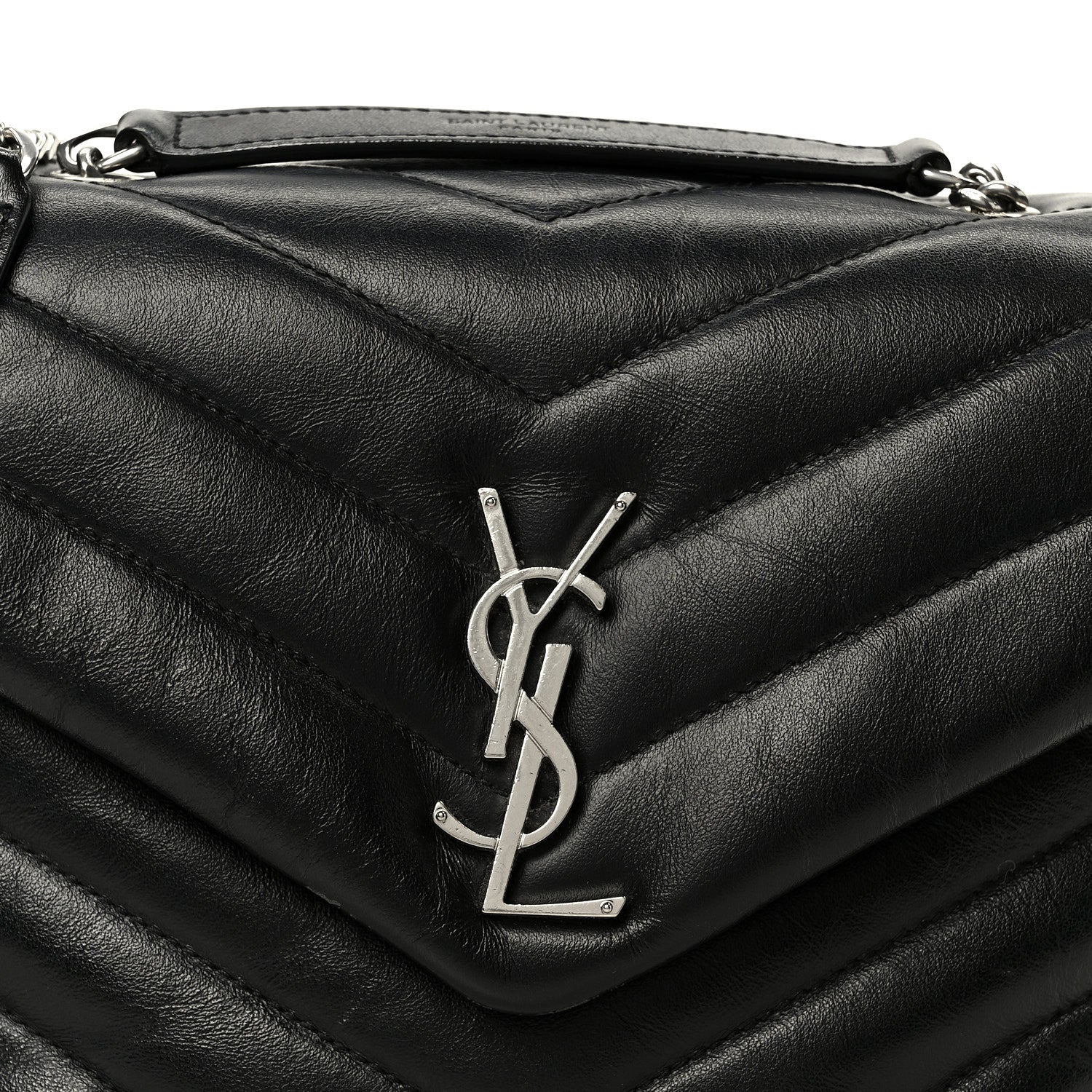 Calfskin Y Quilted Monogram Small Loulou Chain Satchel Black
