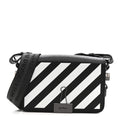 Saffiano Striped Mini Diag Binder Clip Bag Black White