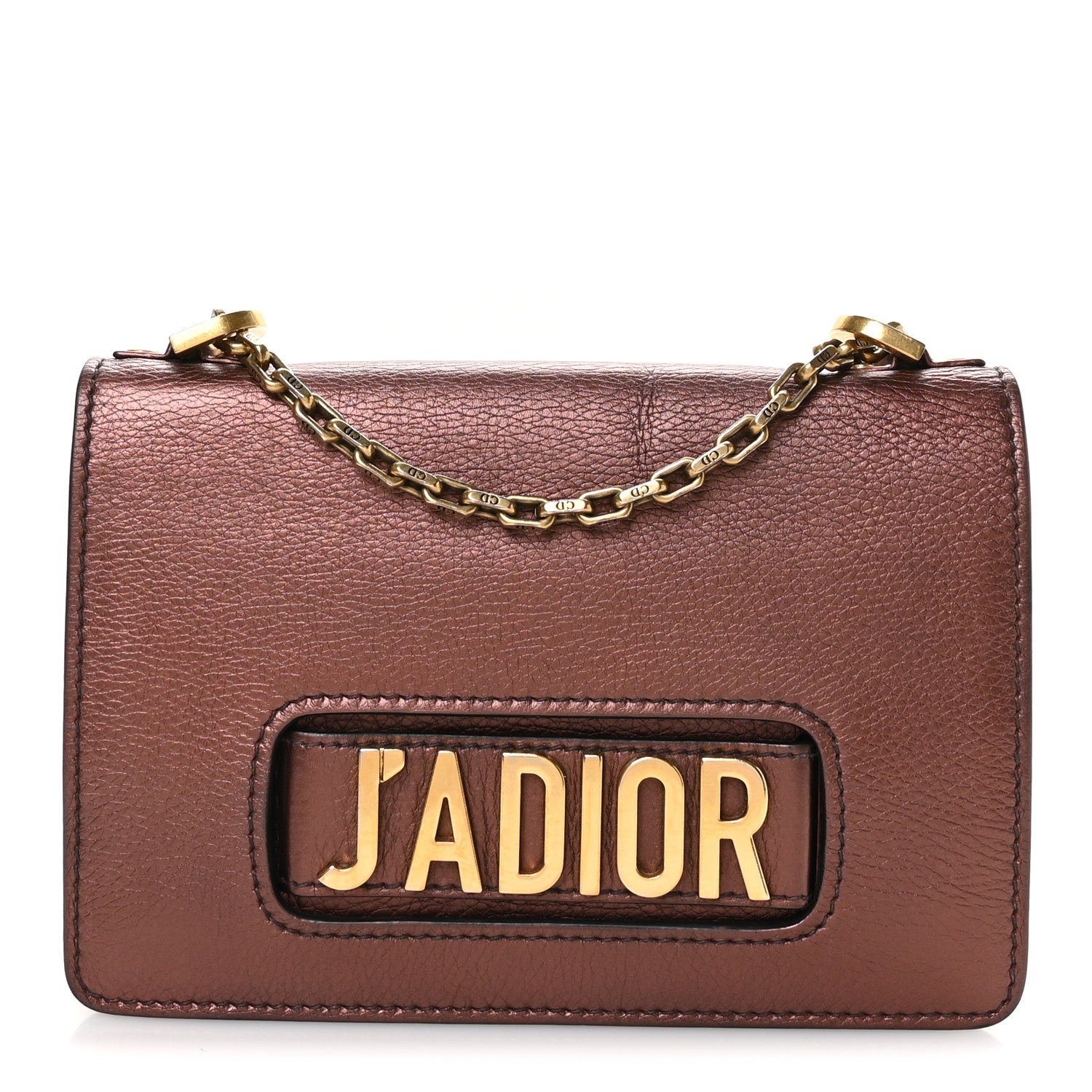 Metallic Calfskin J'Adior Chain Flap Bag Noisette