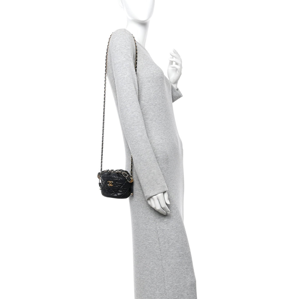 Caviar Quilted Coco First Bucket Clutch With Chain Black