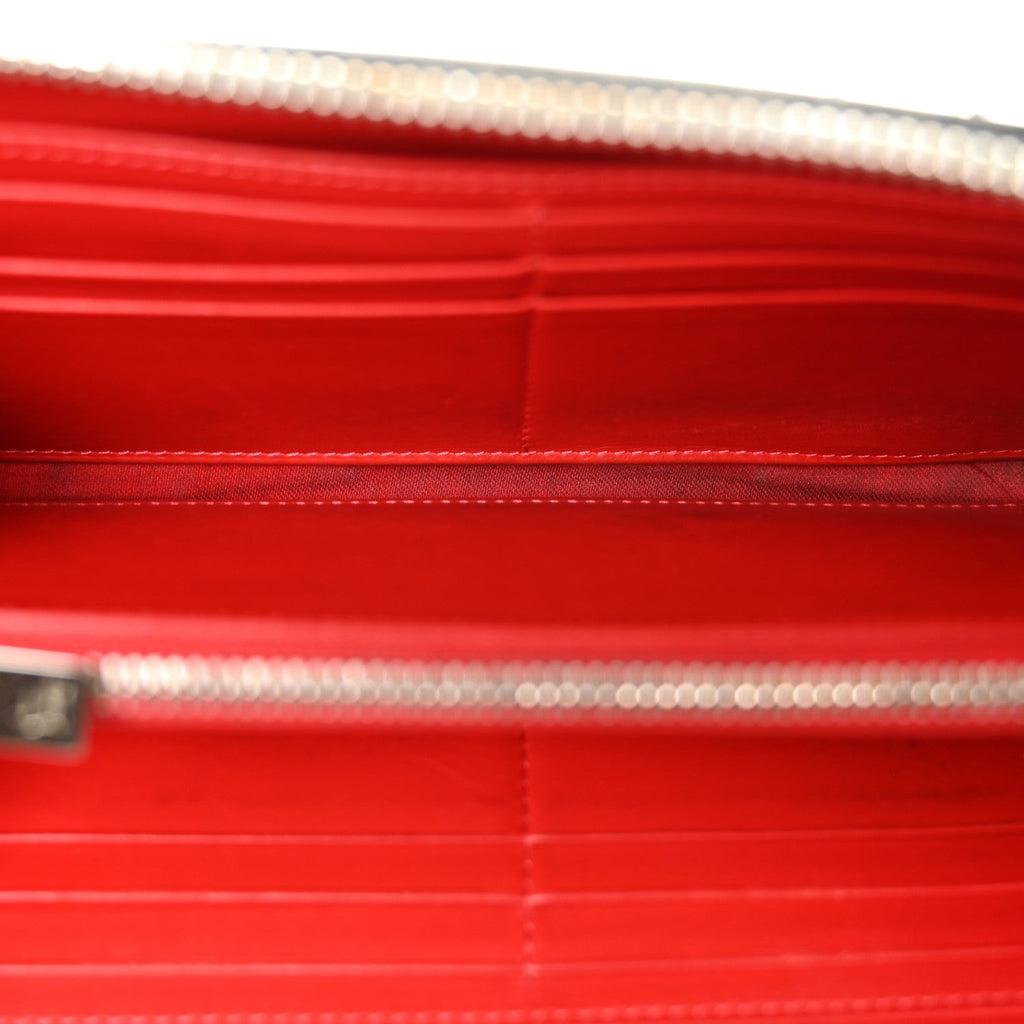 Metallic Patent Panettone Spiked Zip Around Wallet Silver