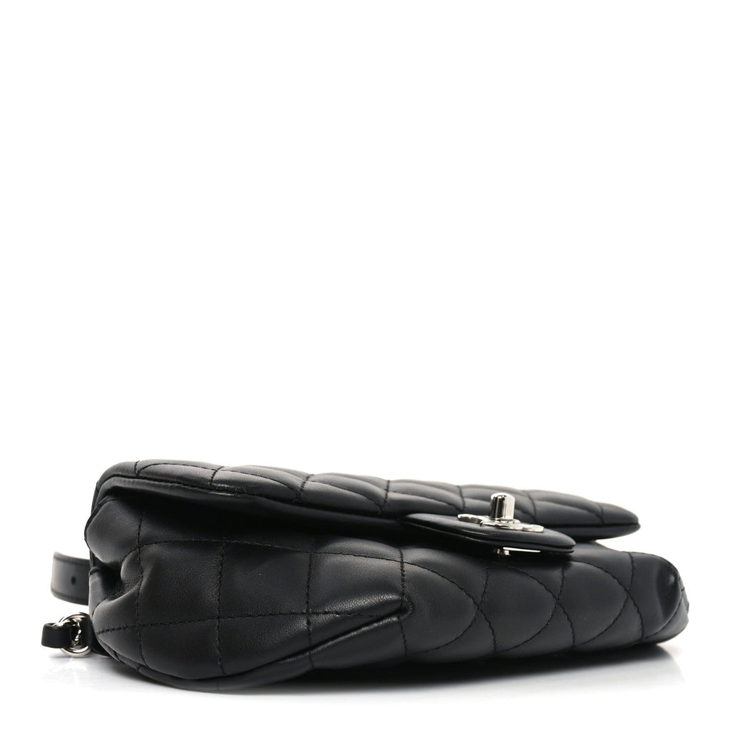 Calfskin Quilted CC Uniform Flap Belt Bag Black