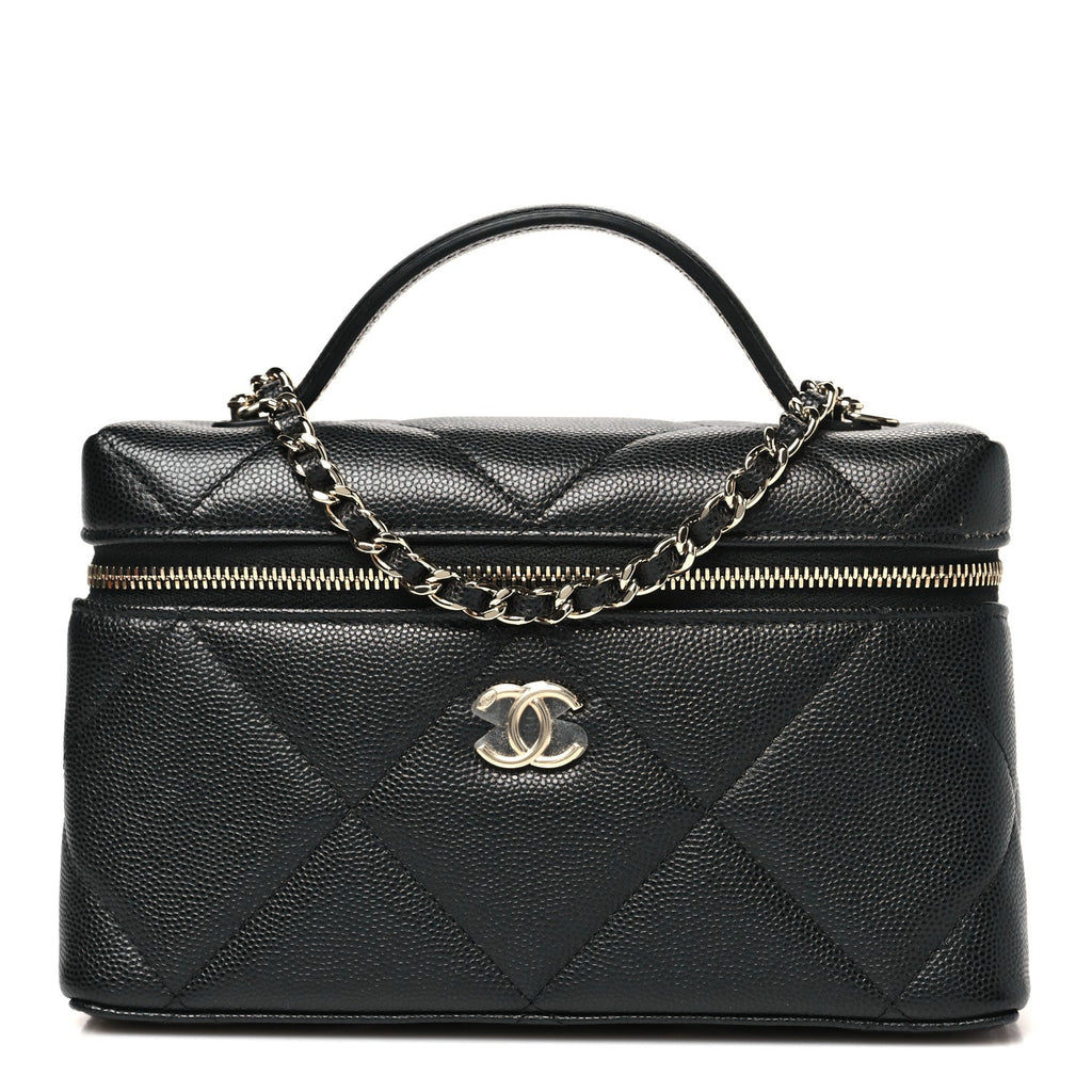 Caviar Quilted Top Handle Slim Vanity With Chain Black