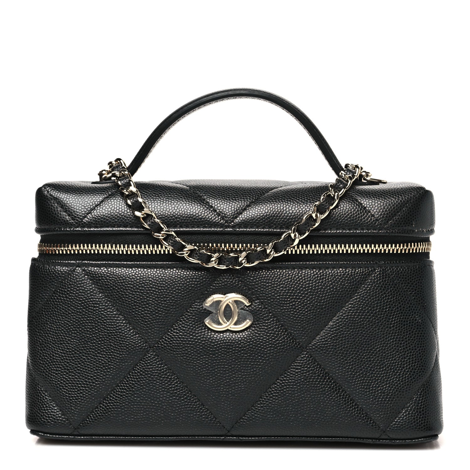 Caviar Quilted Top Handle Slim Vanity With Chain Black