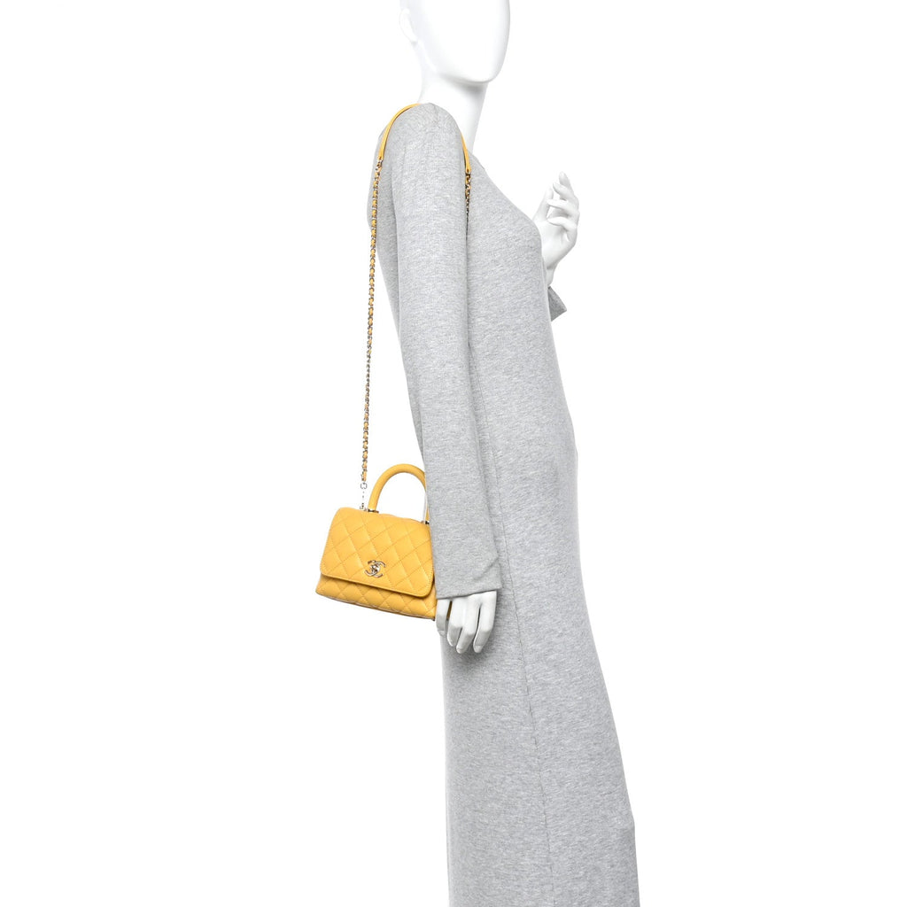 Caviar Lizard Embossed Quilted Extra Mini Coco Handle Flap Yellow