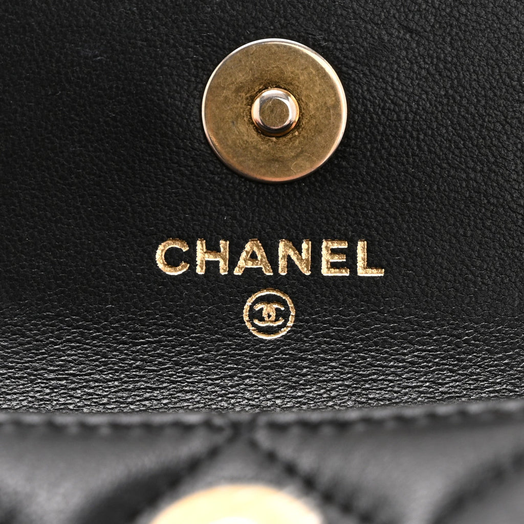 Lambskin Quilted Pearl Crush Flap With Chain Black