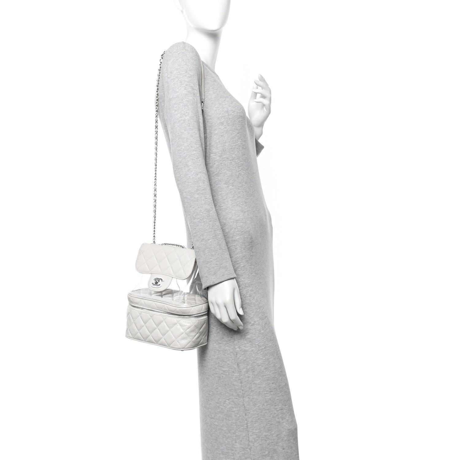 Crumpled Calfskin PVC Quilted Flap White