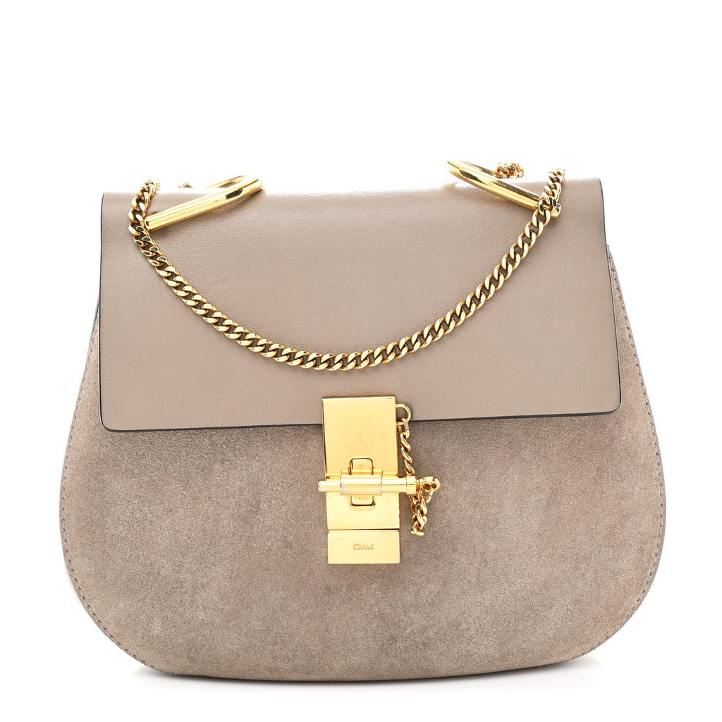 Suede Smooth Calfskin Drew Shoulder Bag Motty Grey
