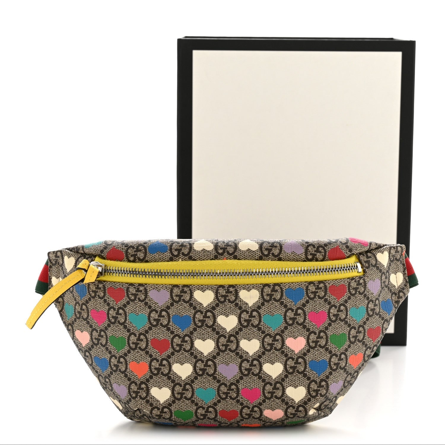Soft GG Supreme Monogram Hearts Web Childrens Belt Bag Beige Ebony Multicolor Freesia